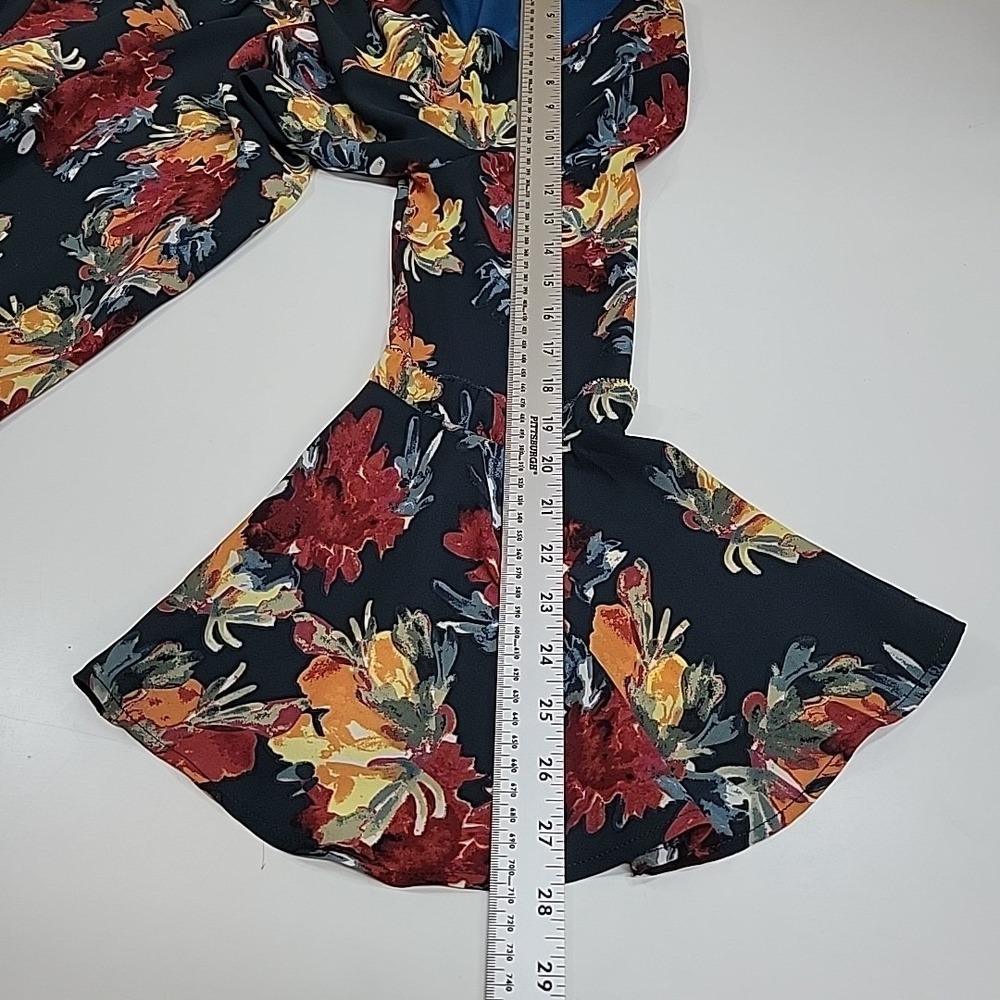 Paper Crown Women's Floral Bell Sleeve Tunic Dress Top Blue Multicolor Small - Picture 5 of 7